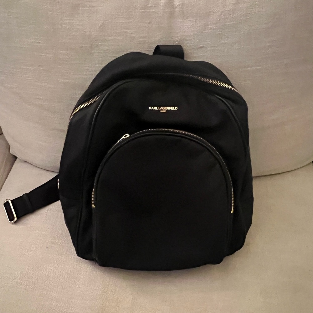 Karl Lagerfeld Paris Black Backpack with Gold Zipper